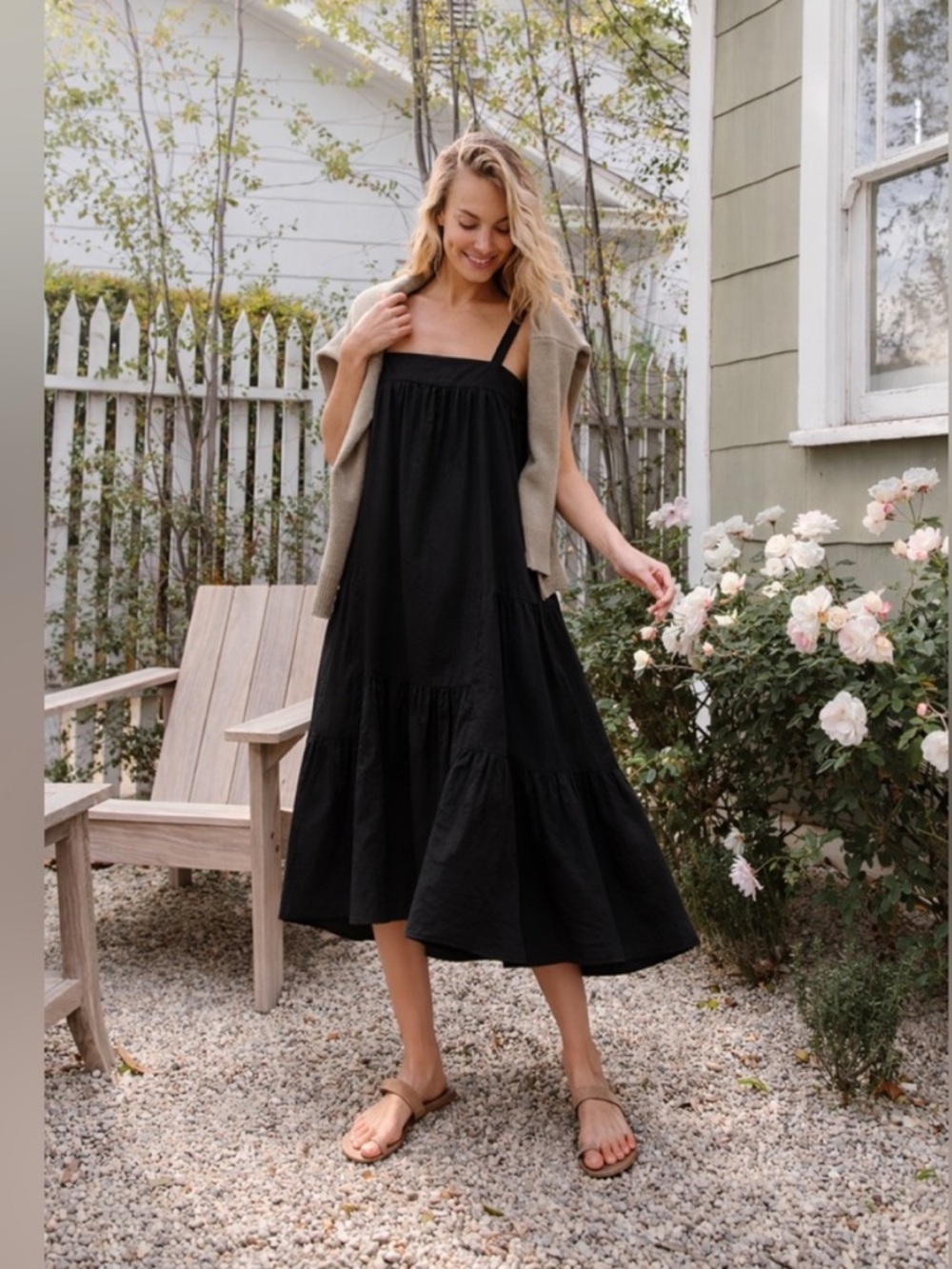 Jenni Kayne Flowy Summer Dress Black Cotton Linen XS NWT